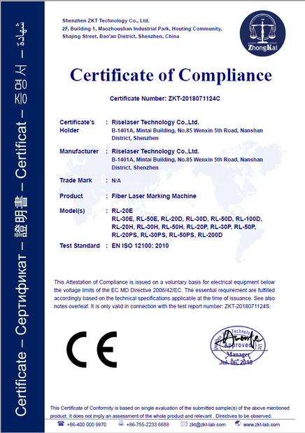 Porcellana Riselaser Technology Co., Ltd Certificazioni